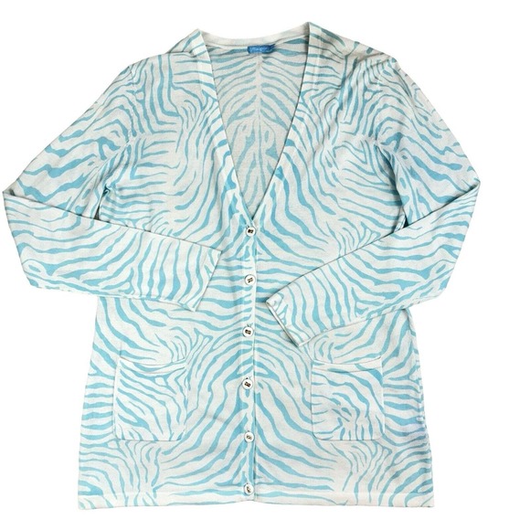 J. McLaughlin Zebra Print Cardigan Light‎ Blue Modal/Cotton Blend Button Up M - Picture 2 of 11